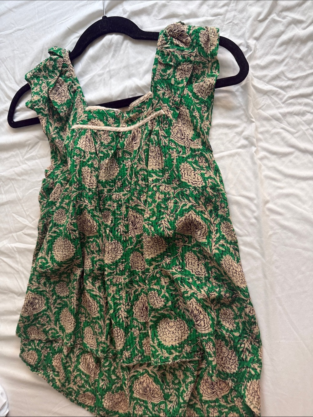 ba&sh Green and Cream Floral Sleeveless Blouse - Picture 2 of 5
